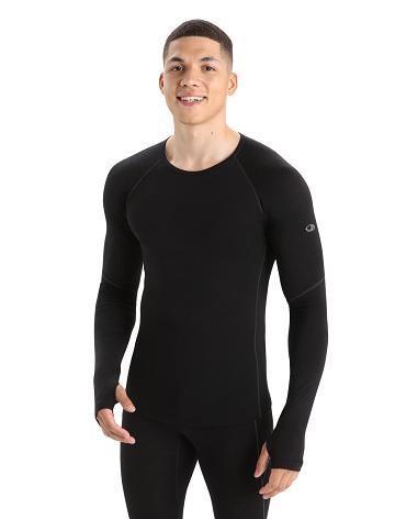 Black Men's Icebreaker BodyfitZone™ Merino 150 Zone Long Sleeve Crewe Thermal Top Base Layers | USA 1363TCEV